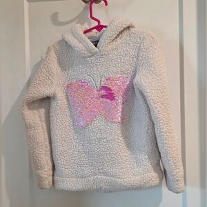 Limited Too White Hoodie with Pink Sequin Butterfly
